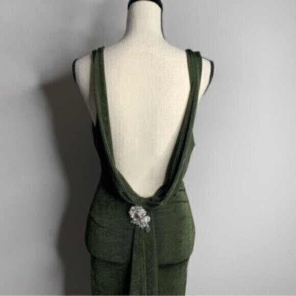 NWT Jluxlabel Olive Draped Back Fitted Silhouette Midi Dress With Crysta… - Picture 2 of 10